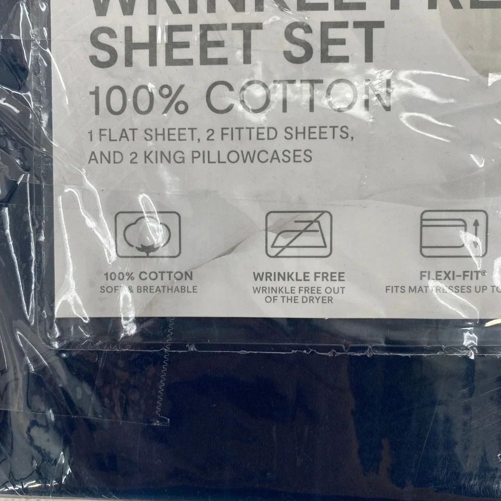 Liz Claiborne Sheet Set Split King Indigo Blue 600TC Cotton Wrinkle Free 5pc
